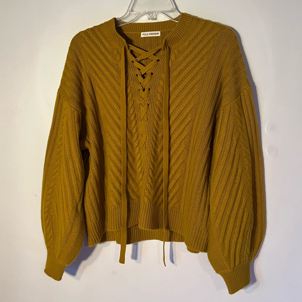 Ulla Johnson Wool Cashmere Lace Up Sweater Mustard Yellow Size M